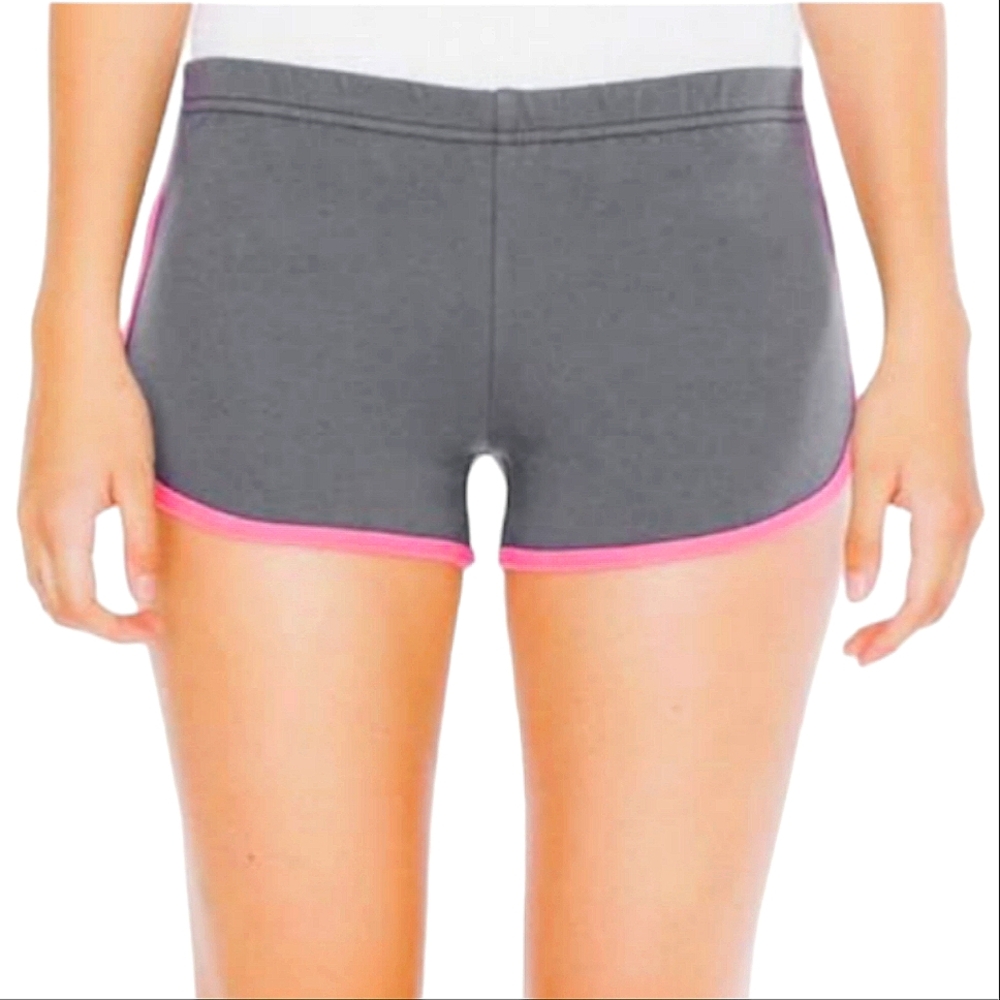 American Apparel Interlock Running Shorts Size Medium Gray w/ Pink Piping Retro